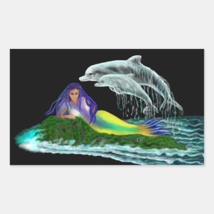 Pegatina Rectangular Sirena con delfines