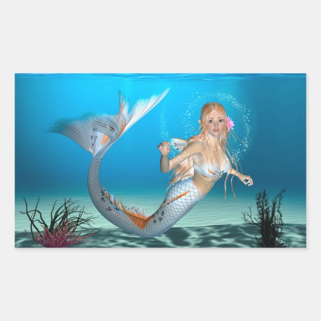 Pegatina Rectangular Sirena Encantadora (Anverso)