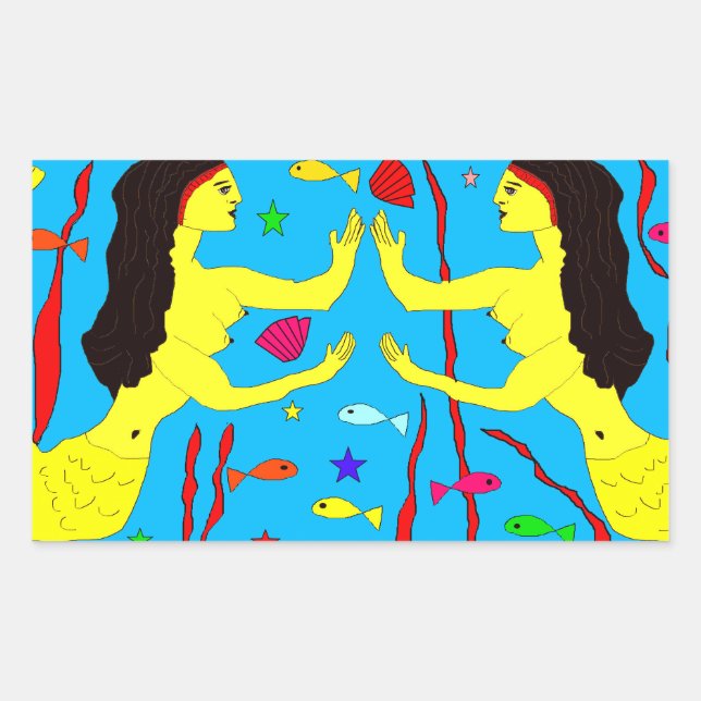 Pegatina Rectangular sirenas (Anverso)