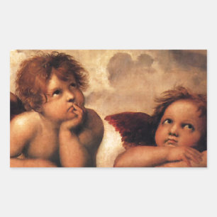 Pegatina Rectangular Sistine Madonna 2 ángeles por Raphael