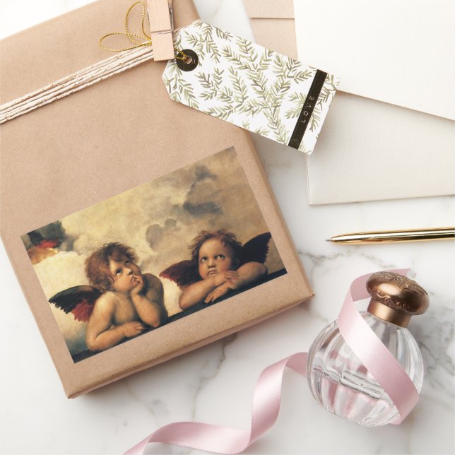 Pegatina Rectangular Sistine Madonna Angels por Raphael Sanzio (Regalar)