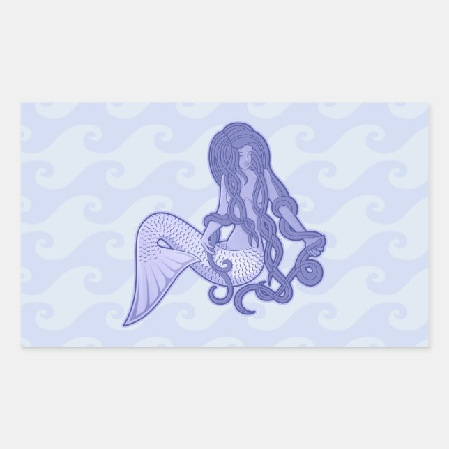 Pegatina Rectangular Sitting Mermaid Blue (Anverso)