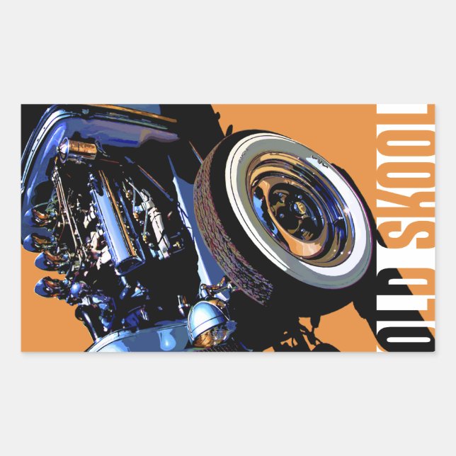 Pegatina Rectangular Skool viejo Rod caliente (Anverso)