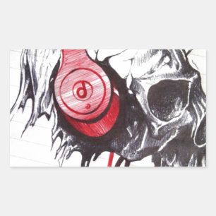 Pegatina Rectangular Skull con diseño de audífonos