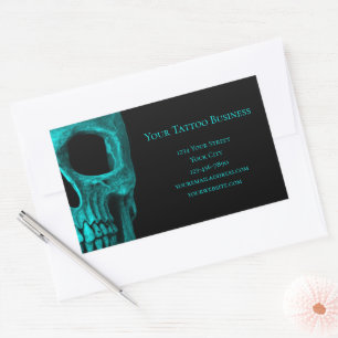 Pegatina Rectangular Skull Gothic Oscuro Verde azulado Negro Macabre Ta