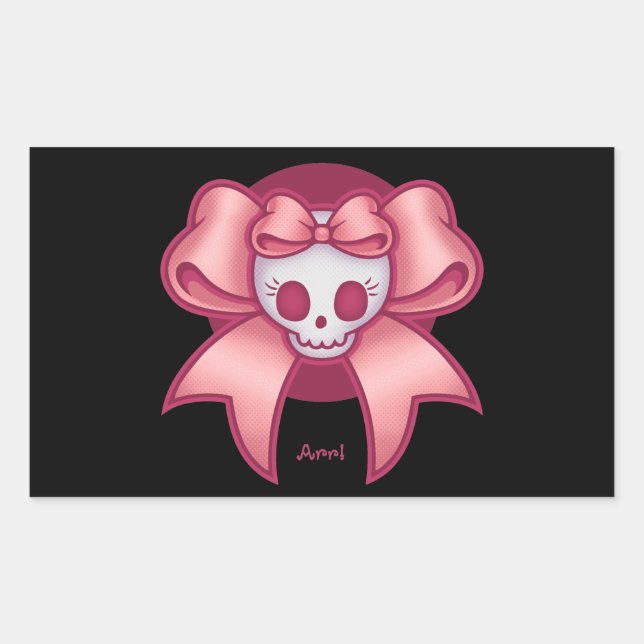 Pegatina Rectangular Skull 'n Bows (Anverso)