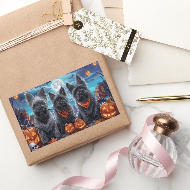 Pegatina Rectangular Skye Terrier Halloween Spooki (Regalar)