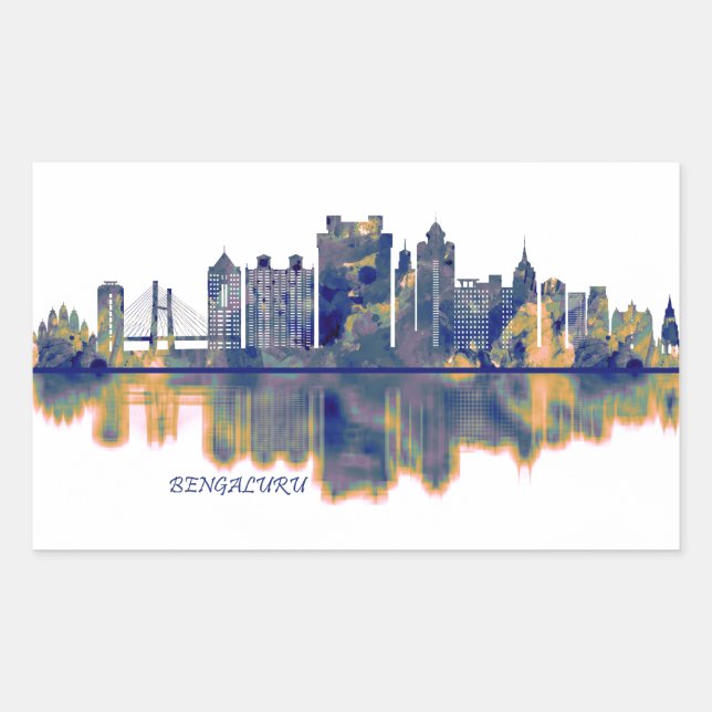 Pegatina Rectangular Skyline Bengaluru (Anverso)