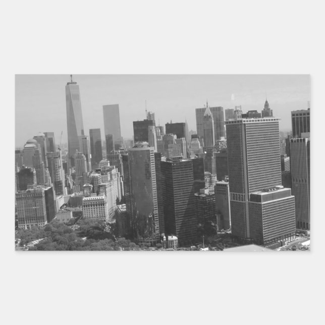 Pegatina Rectangular Skyline Black White New York (Anverso)