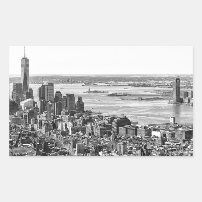 Pegatina Rectangular Skyline Black White New York (Anverso)