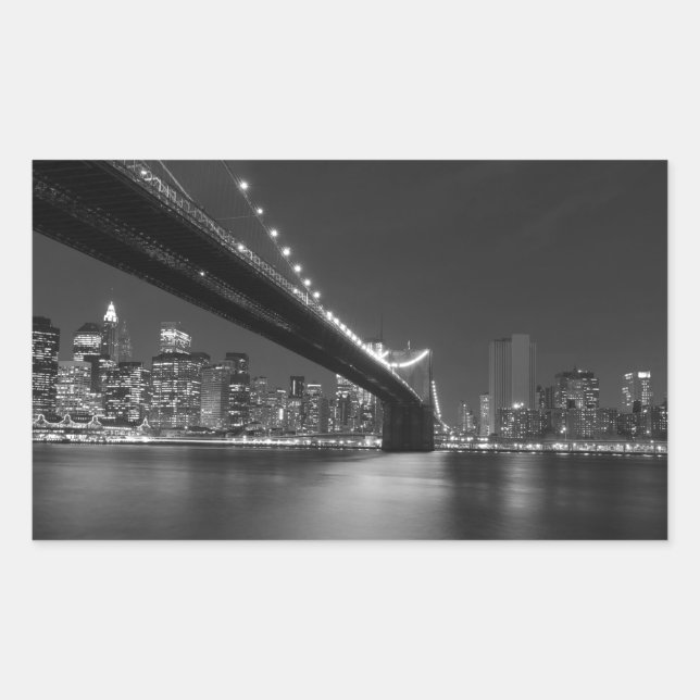 Pegatina Rectangular Skyline Black White New York (Anverso)