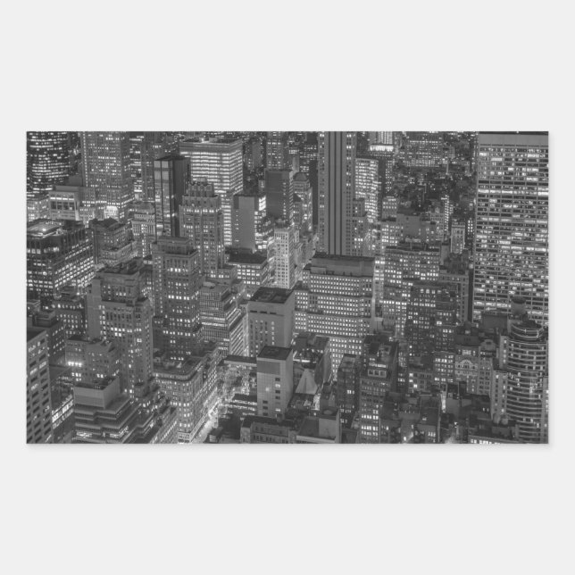 Pegatina Rectangular Skyline Black White Red New York City (Anverso)