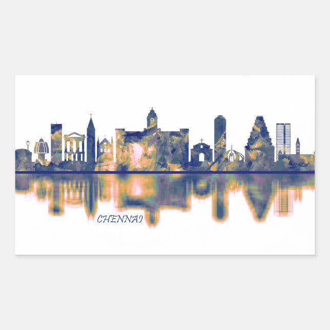 Pegatina Rectangular Skyline Chennai (Anverso)