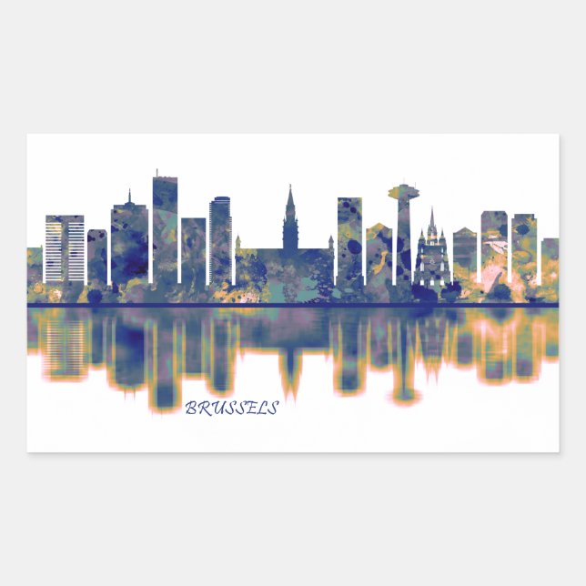 Pegatina Rectangular Skyline de Bruselas (Anverso)