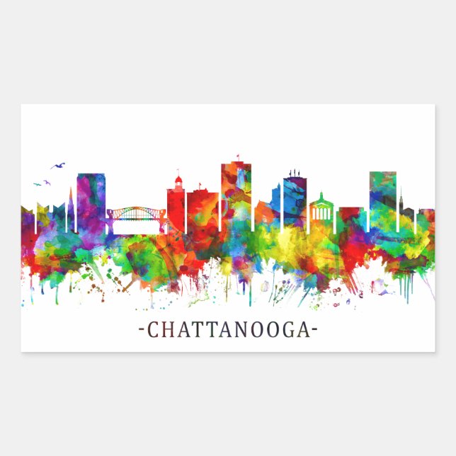 Pegatina Rectangular Skyline de Chattanooga Tennessee (Anverso)