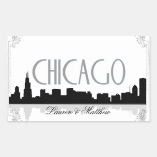 Pegatina Rectangular Skyline de Chicago en blanco y negro