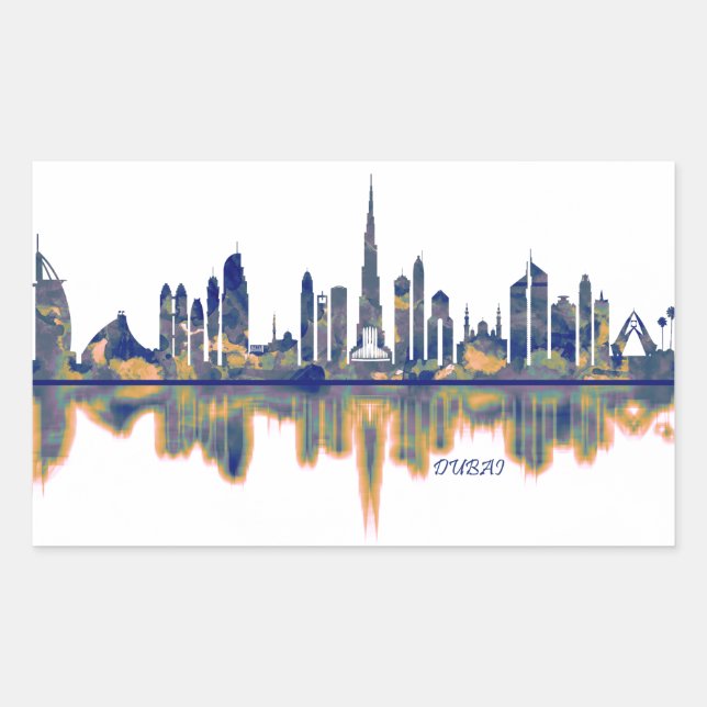 Pegatina Rectangular Skyline de Dubai (Anverso)