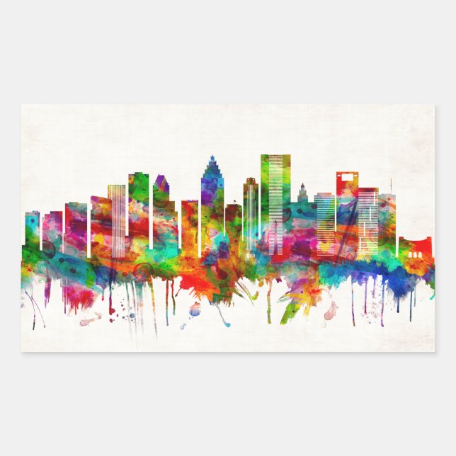 Pegatina Rectangular Skyline de Houston Texas (Anverso)