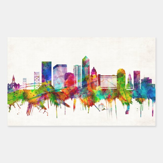 Pegatina Rectangular Skyline de Jacksonville Florida (Anverso)