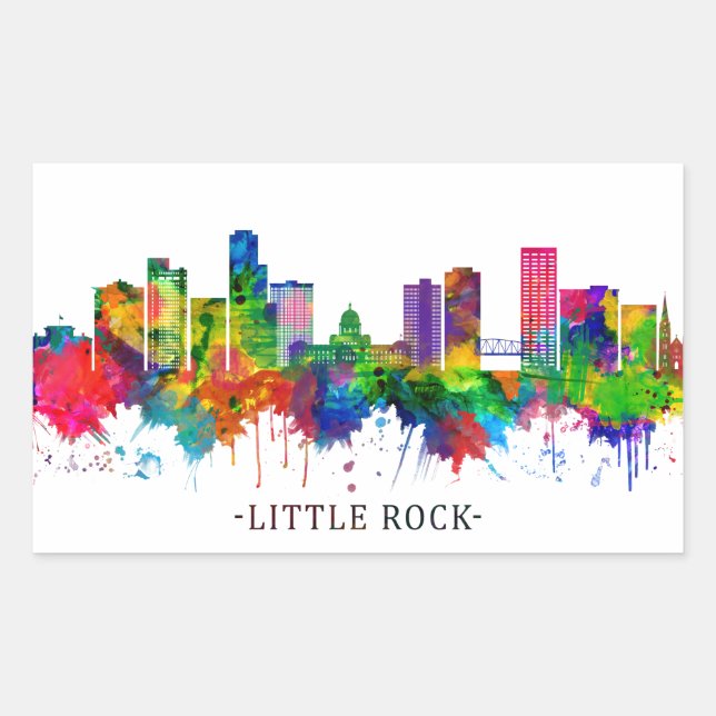 Pegatina Rectangular Skyline de Little Rock (Anverso)