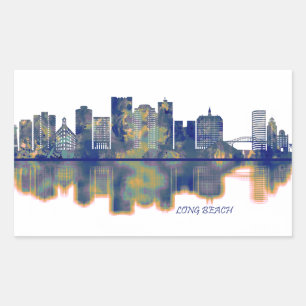 Pegatina Rectangular Skyline de Long Beach