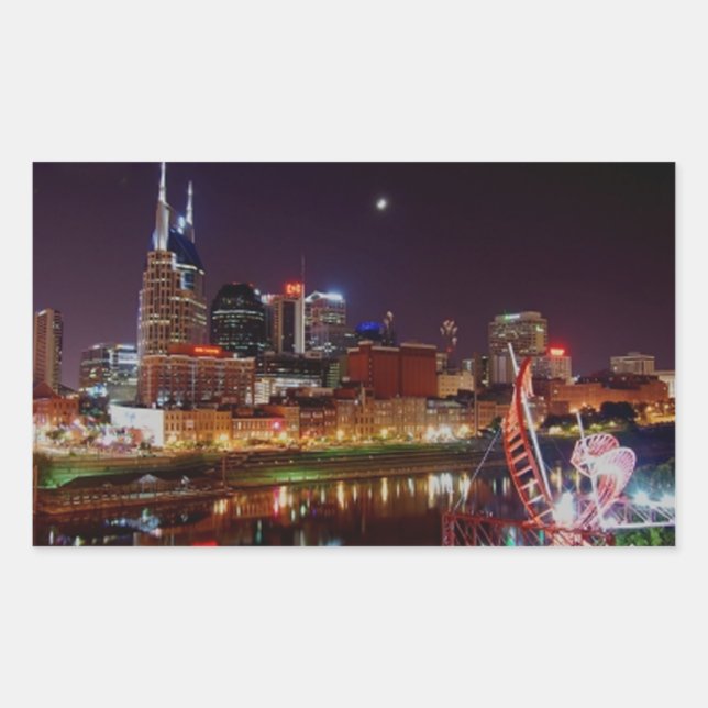 Pegatina Rectangular Skyline de Nashville (Anverso)