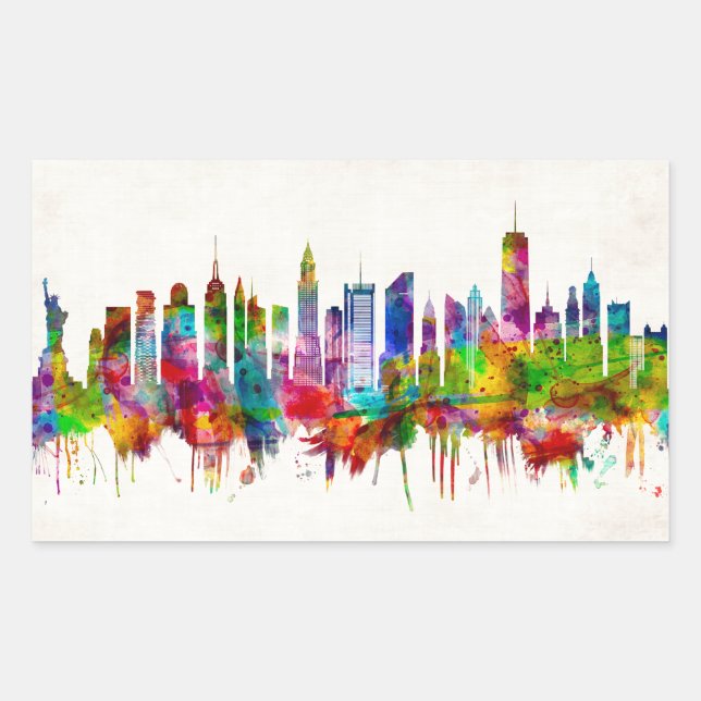 Pegatina Rectangular Skyline de Nueva York (Anverso)