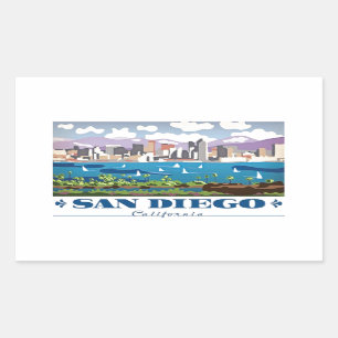 Pegatina Rectangular Skyline de San Diego