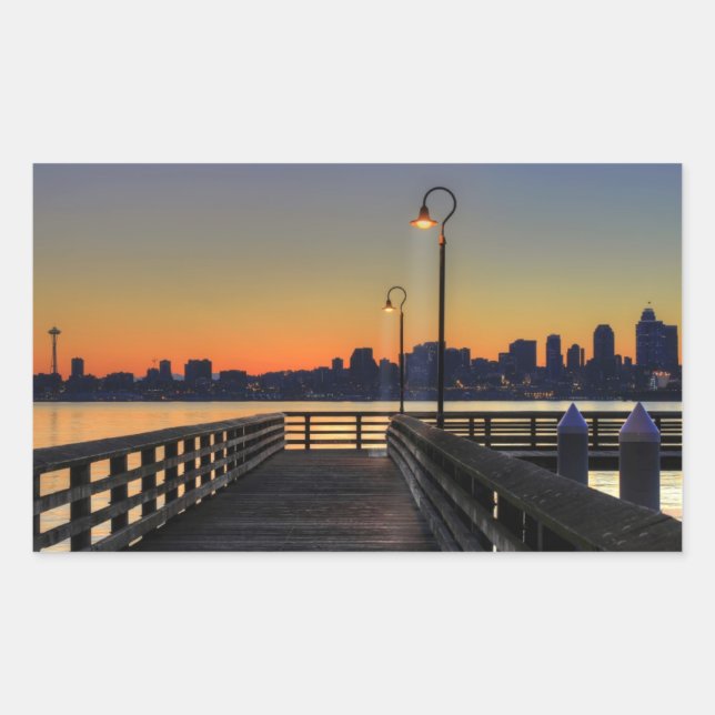 Pegatina Rectangular Skyline Downtown de Seattle Washington (Anverso)