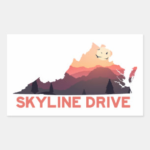 Pegatina Rectangular Skyline Drive Shenandoah Virginia Map
