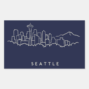 Pegatina Rectangular Skyline Seattle