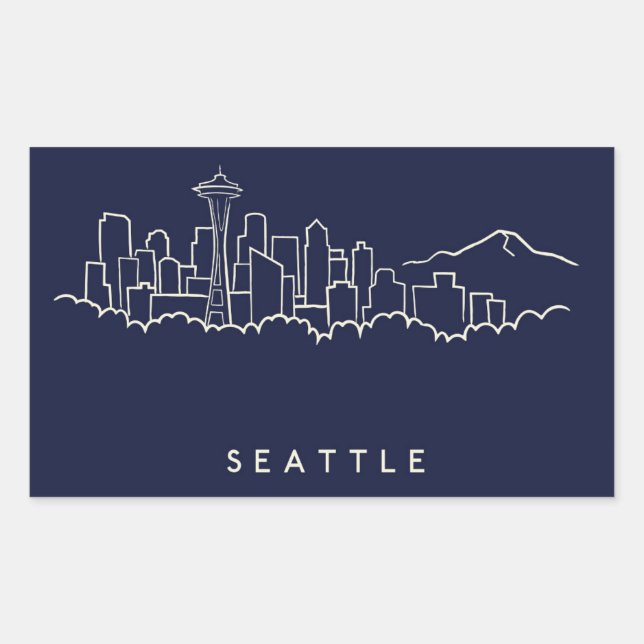 Pegatina Rectangular Skyline Seattle (Anverso)
