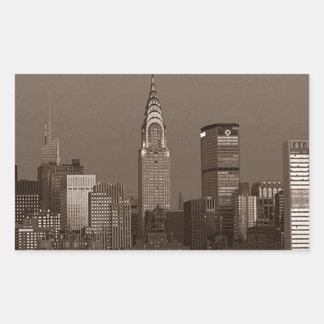 Pegatina Rectangular Skyline Sepia New York (Anverso)