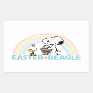 Pegatina Rectangular Snoopy & Woodstock - Beagle de Pascua
