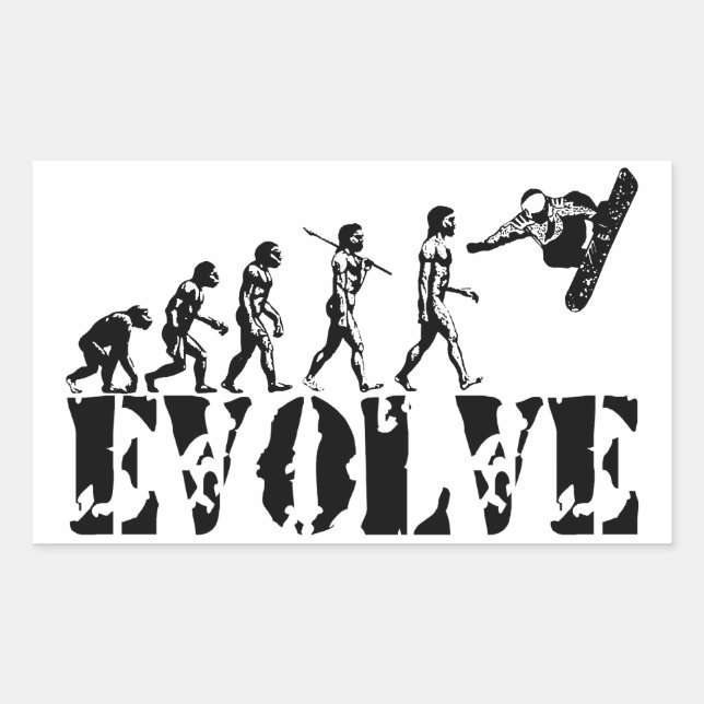 Pegatina Rectangular Snowboard Snowbording Sport Evolution Art (Anverso)