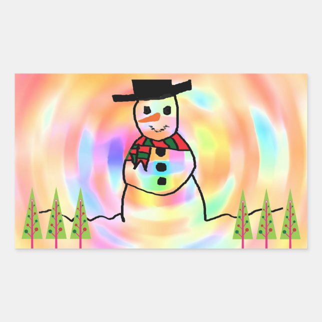 Pegatina Rectangular Snowman (Anverso)