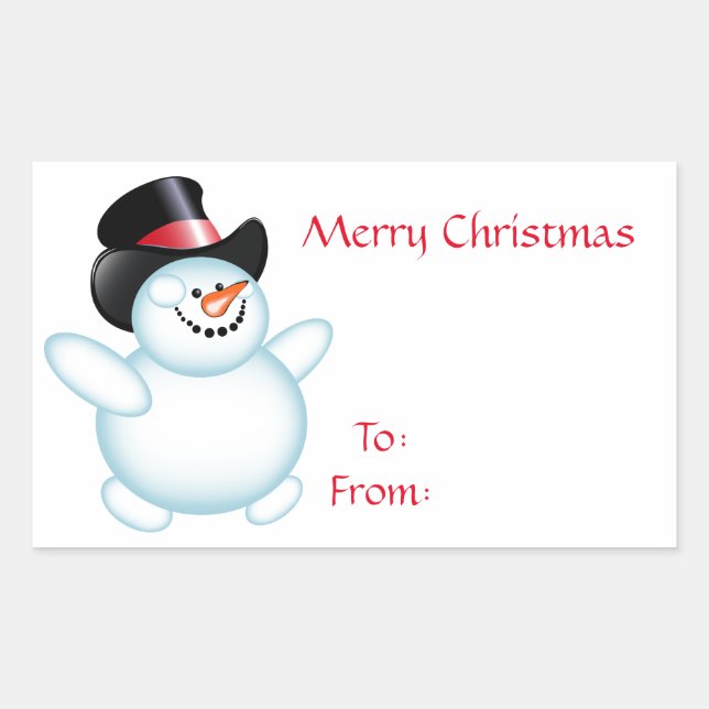 Pegatina Rectangular Snowman (Anverso)