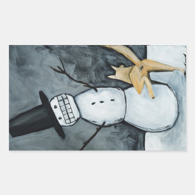 Pegatina Rectangular Snowman and dog (Anverso)