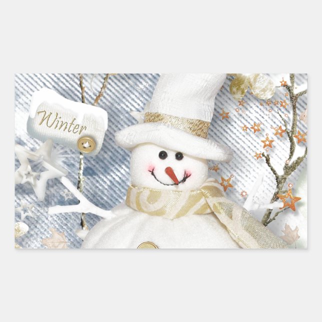 Pegatina Rectangular Snowman de invierno frío (Anverso)