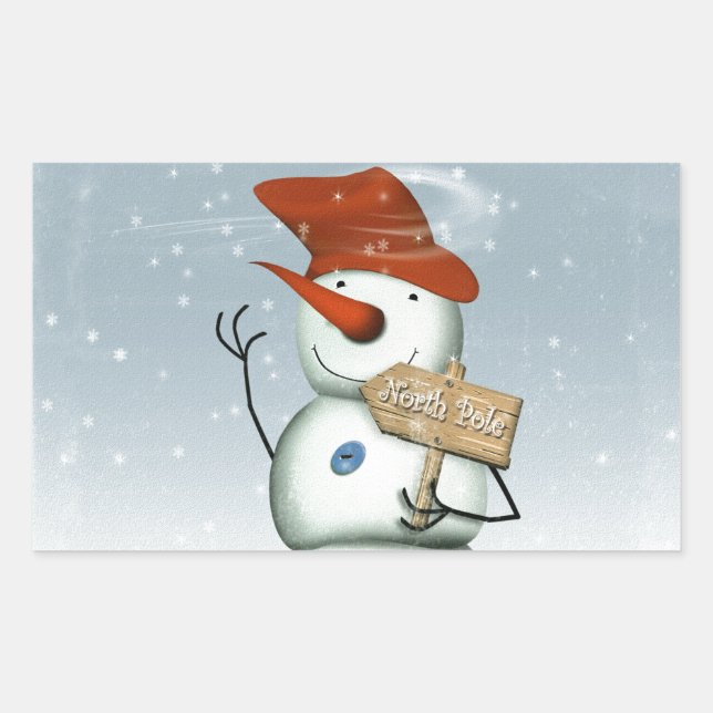 Pegatina Rectangular Snowman, miembro del Polo Norte (Anverso)