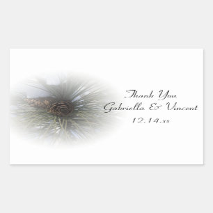 Pegatina Rectangular Snowy Pines Winter Wedding Gracias Por Favorecer L