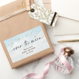 Pegatina Rectangular Sobre el Baby Shower Moon Blue Boy