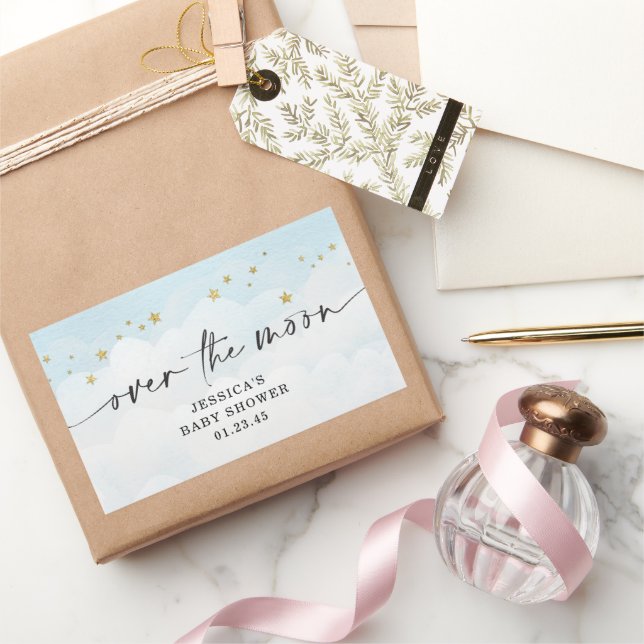 Pegatina Rectangular Sobre el Baby Shower Moon Blue Boy (Regalar)