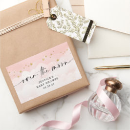 Pegatina Rectangular Sobre La Luna Fiesta para Bebé Niña Rosa