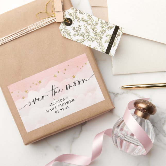 Pegatina Rectangular Sobre La Luna Fiesta para Bebé Niña Rosa (Regalar)