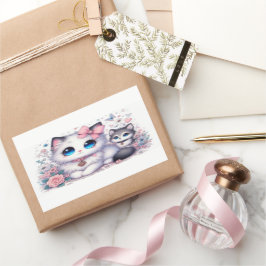 Pegatina Rectangular Sobrecarga de gentileza gatita: gato y perro de oj