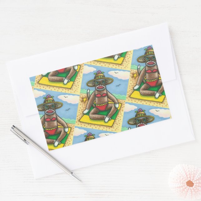 PEGATINA RECTANGULAR SOCK MONKEY RED BIKINI, EN EL PERSONALIZADO DE LA  (Sobre)