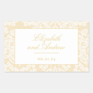 Pegatina Rectangular Sofisticada Boda Elegante de encaje dorado