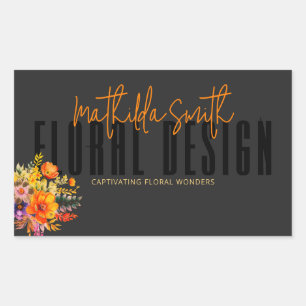 Pegatina Rectangular Sofisticado diseño floral Flores Naranjas negras