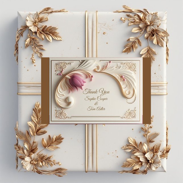 Pegatina Rectangular Soft Gold Baroque Grandeur with Tulip Floral Swirl (Soft Gold Baroque Grandeur with Tulip Floral Swirl Rectangular Sticker)